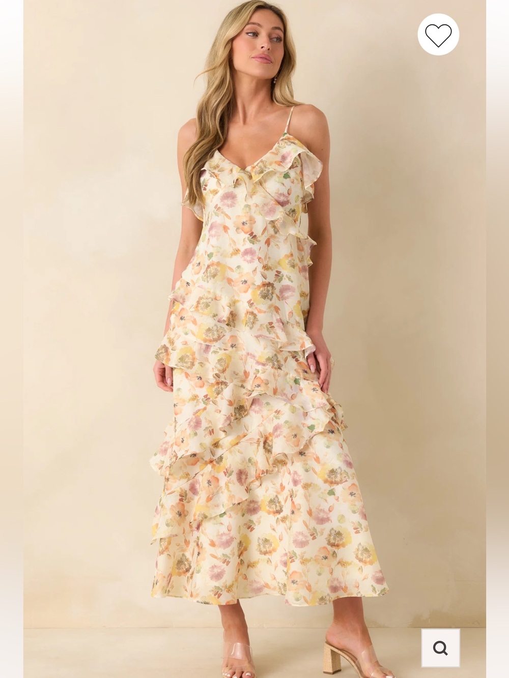 LEFT ME SPEECHLESS IVORY MULTI FLORAL
PRINT RUFFLE MAXI DRESS NWT SMALL